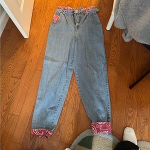 Vintage Levi’s Blue Jeans with Red Paisley Accents